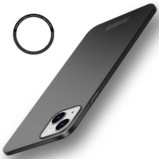 PINWUYO PC Series for iPhone 15 Plus Phone Case Matte PC Slim Phone Cover with Magnetic Ring Holder - Black - 1