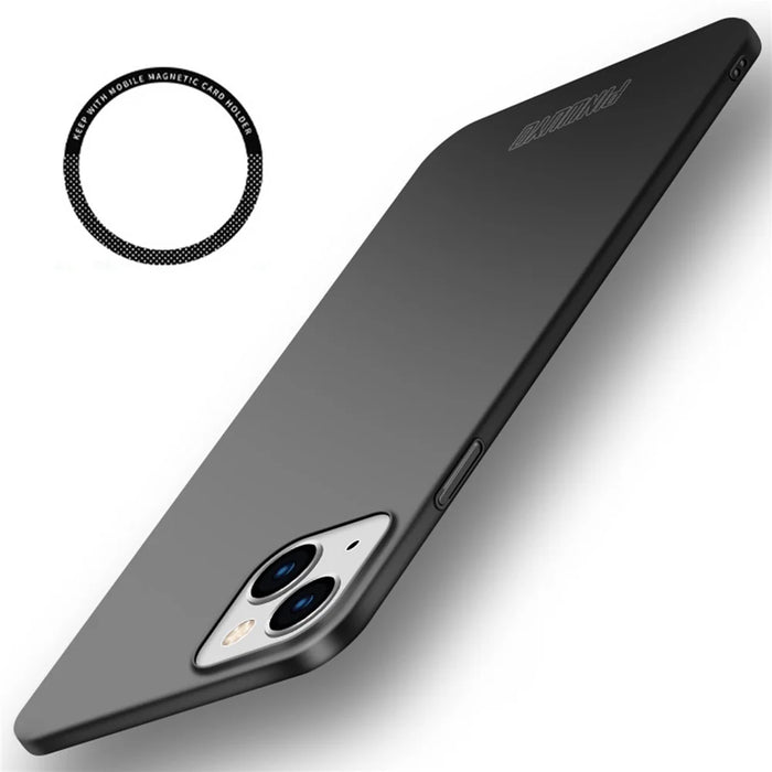 PINWUYO PC Series for iPhone 15 Plus Phone Case Matte PC Slim Phone Cover with Magnetic Ring Holder - Black - 1
