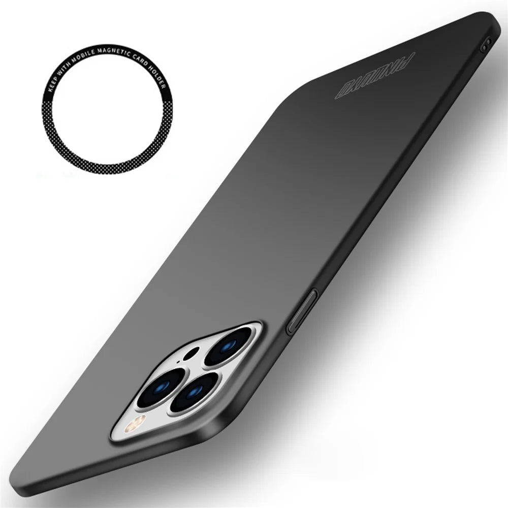 PINWUYO PC Series for iPhone 15 Pro PC Phone Case Matte Phone Cover with Magnetic Ring Holder - Black - 1