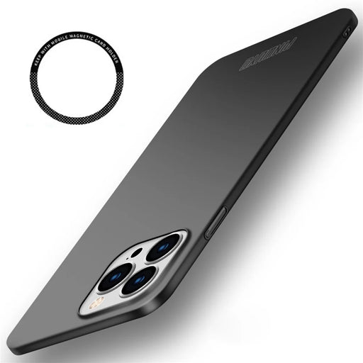 PINWUYO PC Series for iPhone 15 Pro PC Phone Case Matte Phone Cover with Magnetic Ring Holder - Black - 1