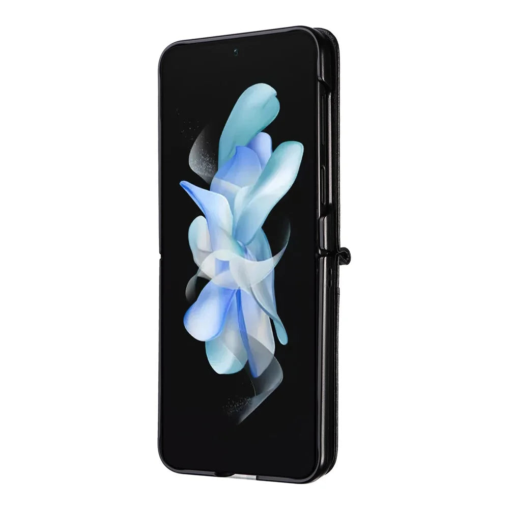 For Samsung Galaxy Z Flip5 5G Litchi Texture One-piece Phone Case PU Leather + PC Card Slot Cover - Black - 3