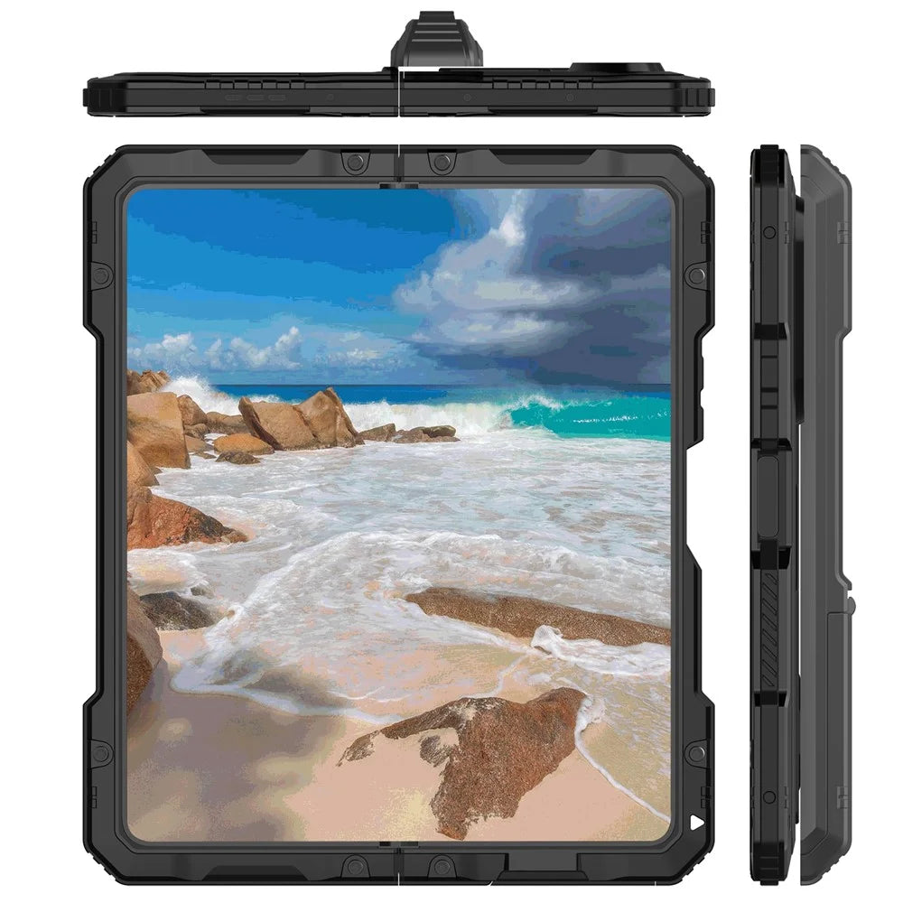 For Samsung Galaxy Z Fold5 5G Aluminium Alloy + Silicone Phone Kickstand Case Shockproof Protective Cover with PET Screen Protector - Black - 4