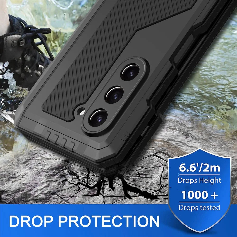 For Samsung Galaxy Z Fold5 5G Aluminium Alloy + Silicone Phone Kickstand Case Shockproof Protective Cover with PET Screen Protector - Black - 7