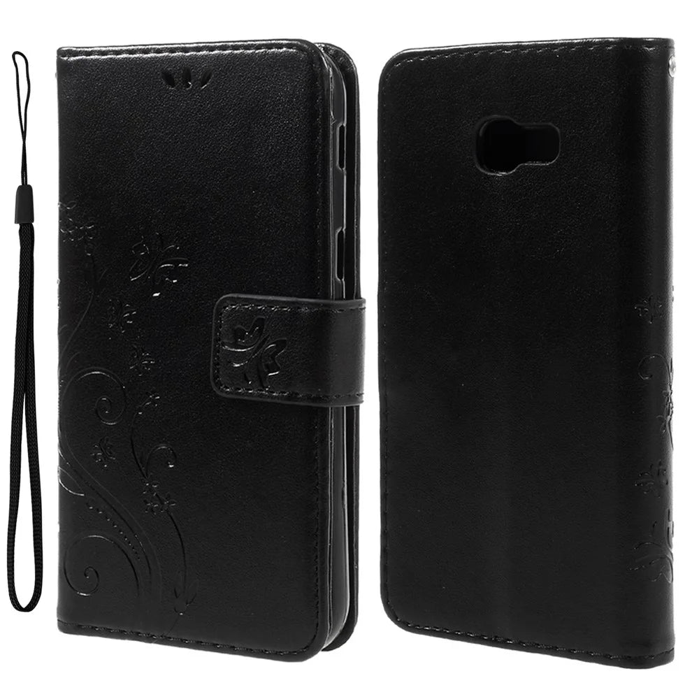 Butterfly Flowers Leather Stand Cover with Card Slots for Samsung Galaxy A5 (2017) - Black - 1
