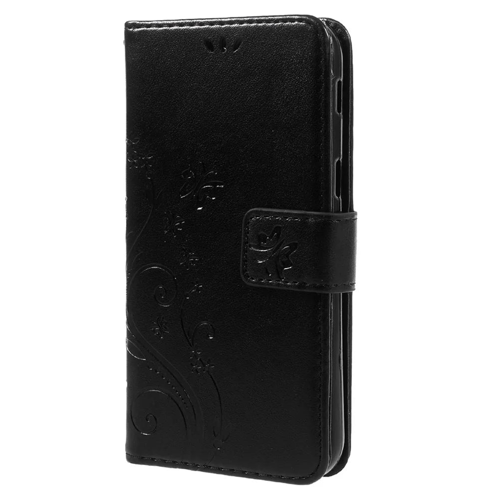 Butterfly Flowers Leather Stand Cover with Card Slots for Samsung Galaxy A5 (2017) - Black - 2