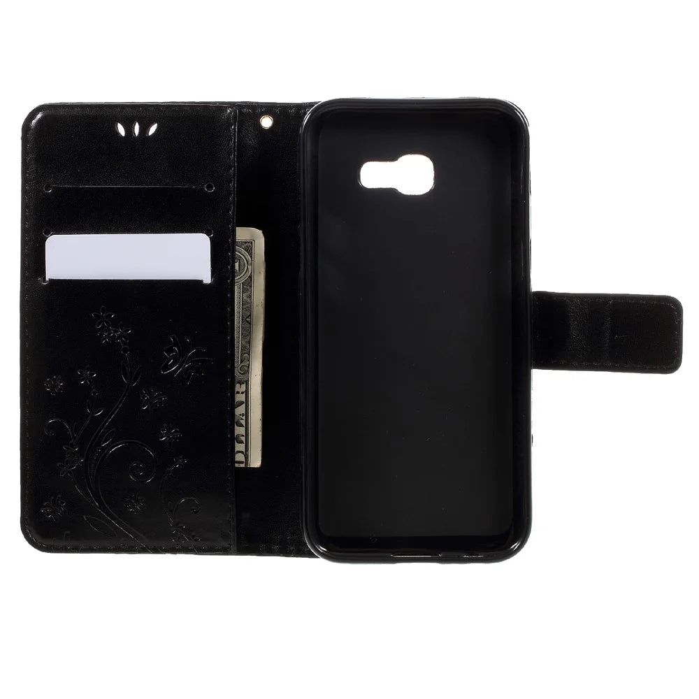 Butterfly Flowers Leather Stand Cover with Card Slots for Samsung Galaxy A5 (2017) - Black - 7