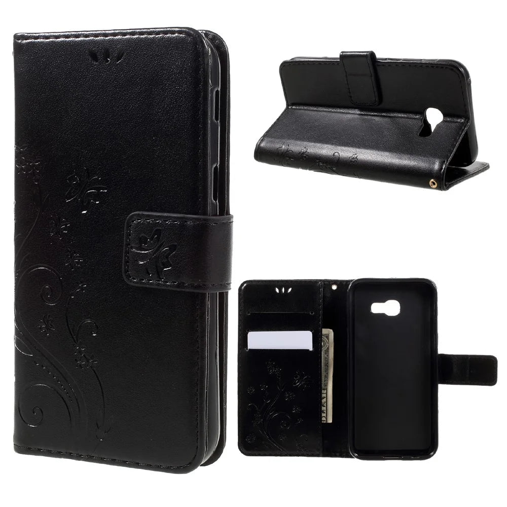 Butterfly Flowers Leather Wallet Case for Samsung Galaxy A3 (2017) - Black - 1