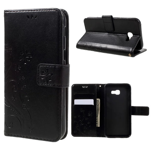 Butterfly Flowers Leather Wallet Case for Samsung Galaxy A3 (2017) - Black - 1