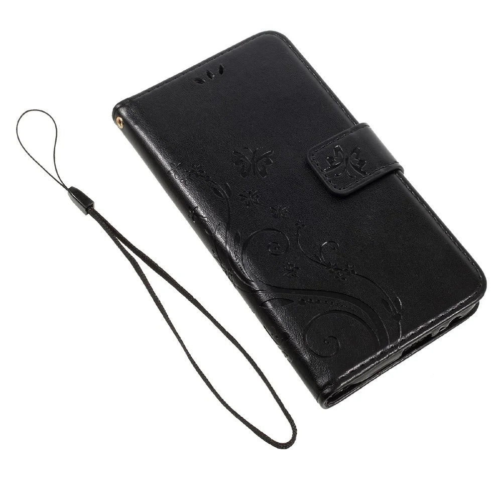 Butterfly Flowers Leather Wallet Case for Samsung Galaxy A3 (2017) - Black - 7