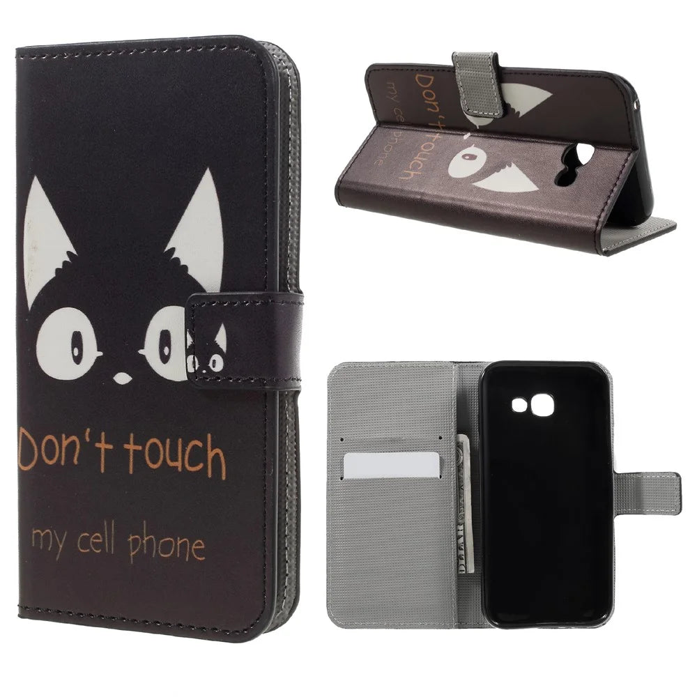 Patterned Leather Wallet Case for Samsung Galaxy A3 (2017) - Do Not Touch My Phone and Animal - 1