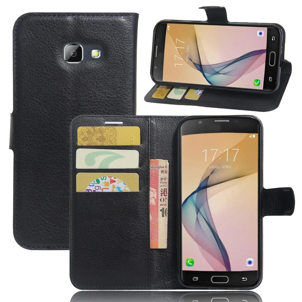 For Samsung Galaxy A5 (2017) Litchi Grain Leather Wallet Stand Case Anti-Drop Anti-Fall Protections - Black - 1