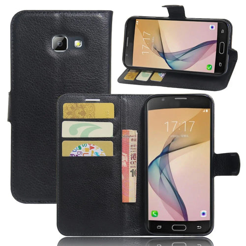 For Samsung Galaxy A5 (2017) Litchi Grain Leather Wallet Stand Case Anti-Drop Anti-Fall Protections - Black - 1