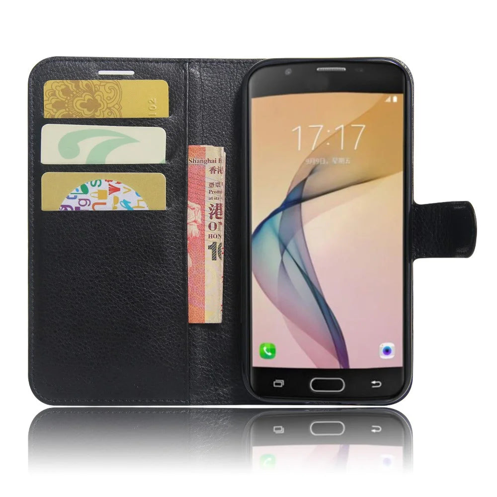 For Samsung Galaxy A5 (2017) Litchi Grain Leather Wallet Stand Case Anti-Drop Anti-Fall Protections - Black - 5