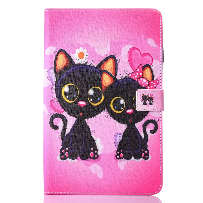 For Samsung Galaxy Tab A 10.1 (2016) T580 T585 Patterned Leather Card Slot Shell - Two Lovely Cats - 2