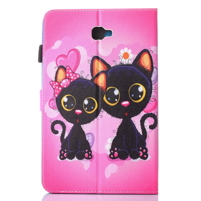 For Samsung Galaxy Tab A 10.1 (2016) T580 T585 Patterned Leather Card Slot Shell - Two Lovely Cats - 3