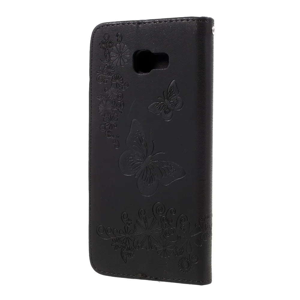 For Samsung Galaxy A3 (2017) Imprinted Butterfly Flowers Wallet Leather Case Stand - Black - 2