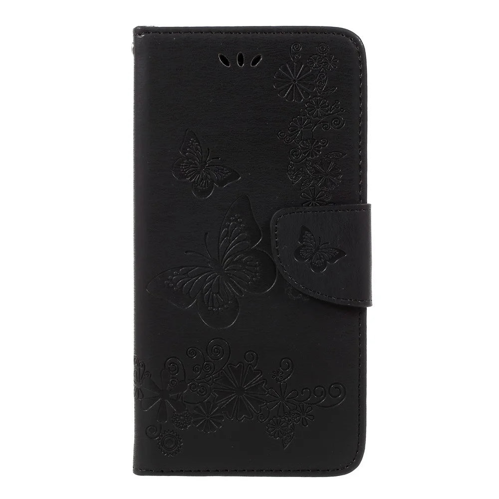 For Samsung Galaxy A3 (2017) Imprinted Butterfly Flowers Wallet Leather Case Stand - Black - 3