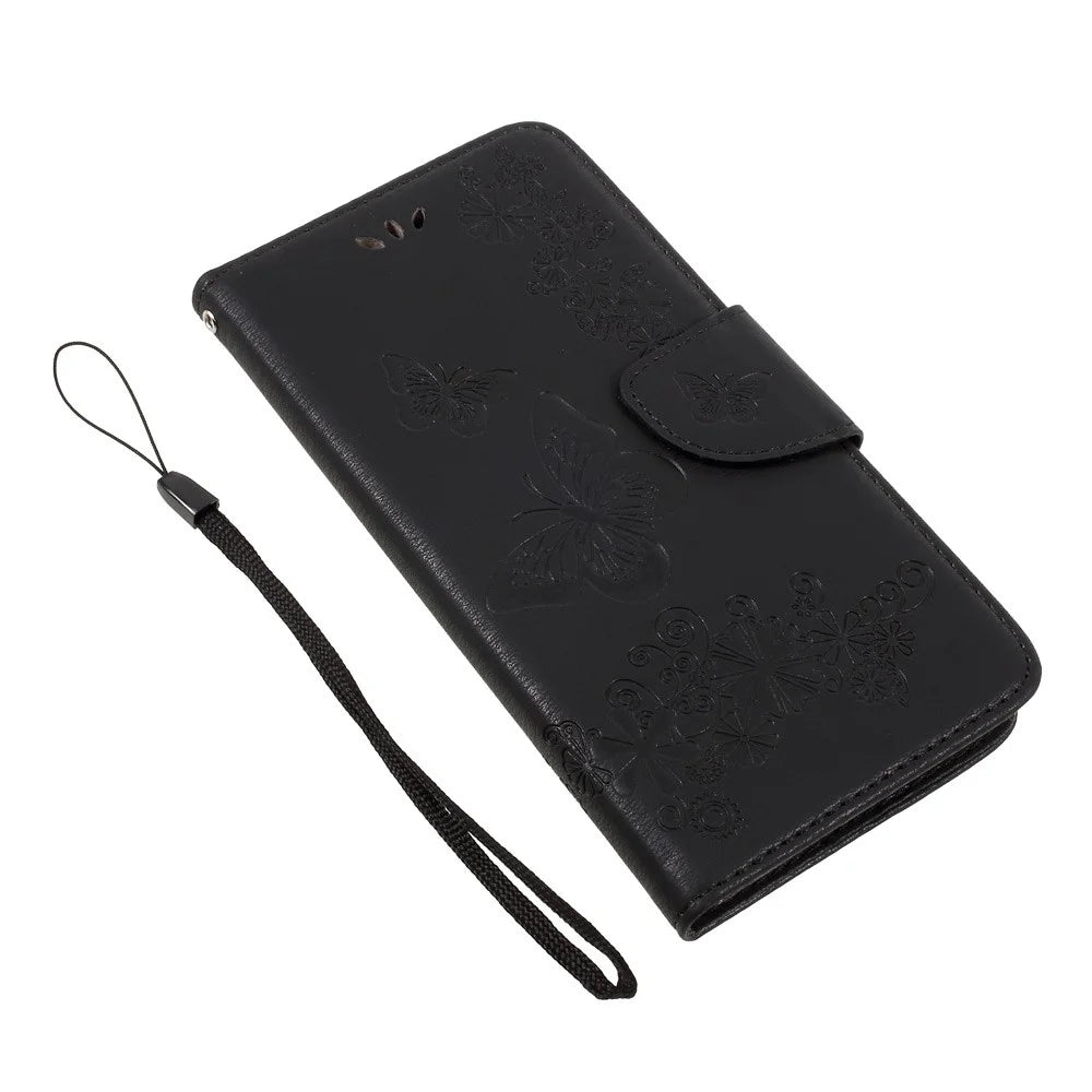 For Samsung Galaxy A3 (2017) Imprinted Butterfly Flowers Wallet Leather Case Stand - Black - 6