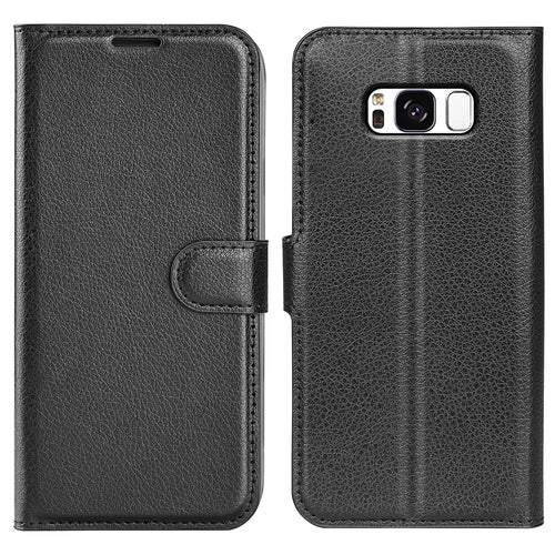 For Samsung Galaxy S8 Litchi Skin Leather Stand Case with Folio Flip Wallet Stand Design - Black - 1
