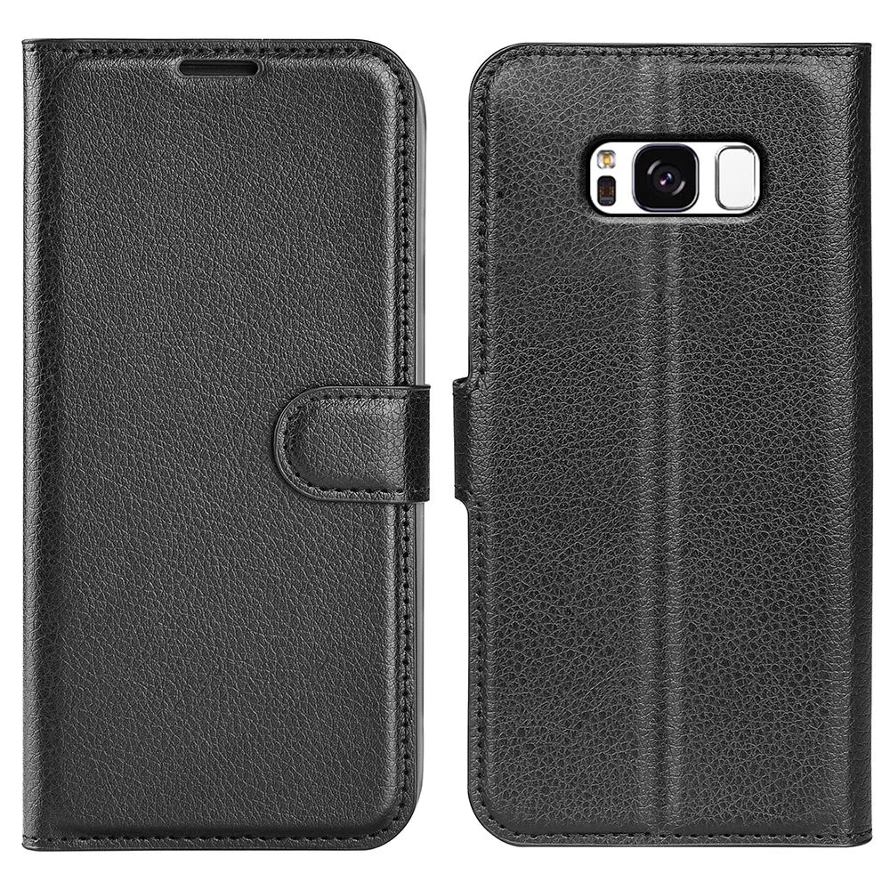For Samsung Galaxy S8 Litchi Skin Leather Stand Case with Folio Flip Wallet Stand Design - Black - 1