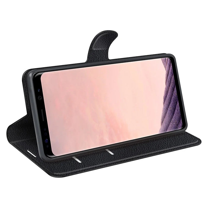 For Samsung Galaxy S8 Litchi Skin Leather Stand Case with Folio Flip Wallet Stand Design - Black - 3