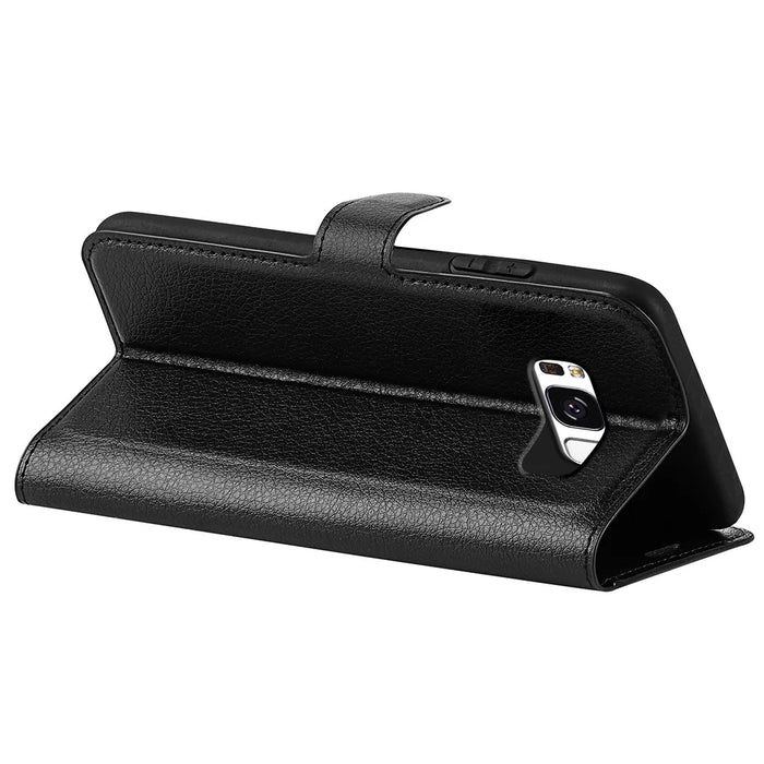 For Samsung Galaxy S8 Litchi Skin Leather Stand Case with Folio Flip Wallet Stand Design - Black - 4
