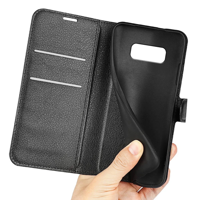For Samsung Galaxy S8 Litchi Skin Leather Stand Case with Folio Flip Wallet Stand Design - Black - 5