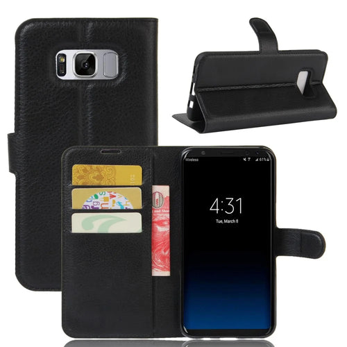 For Samsung Galaxy S8 Plus Lychee Litchi Skin Wallet Leather Stand Case with Magnetic Clasp Closure - Black - 1