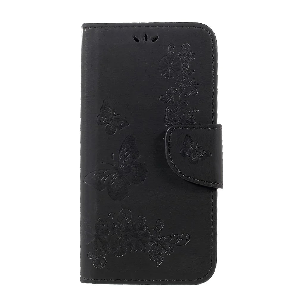For Samsung Galaxy S8 Imprinted Butterfly Flowers Wallet Leather Case Stand - Black - 2