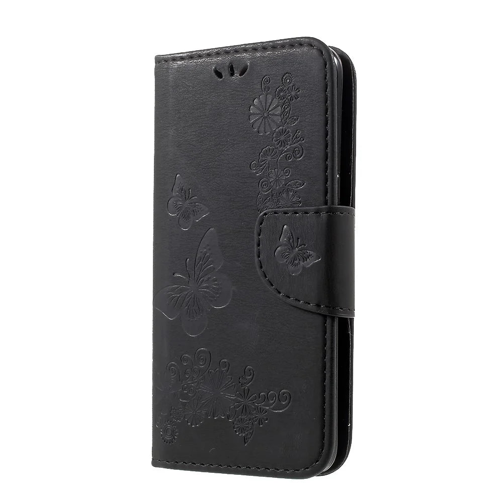 For Samsung Galaxy S8 Imprinted Butterfly Flowers Wallet Leather Case Stand - Black - 3