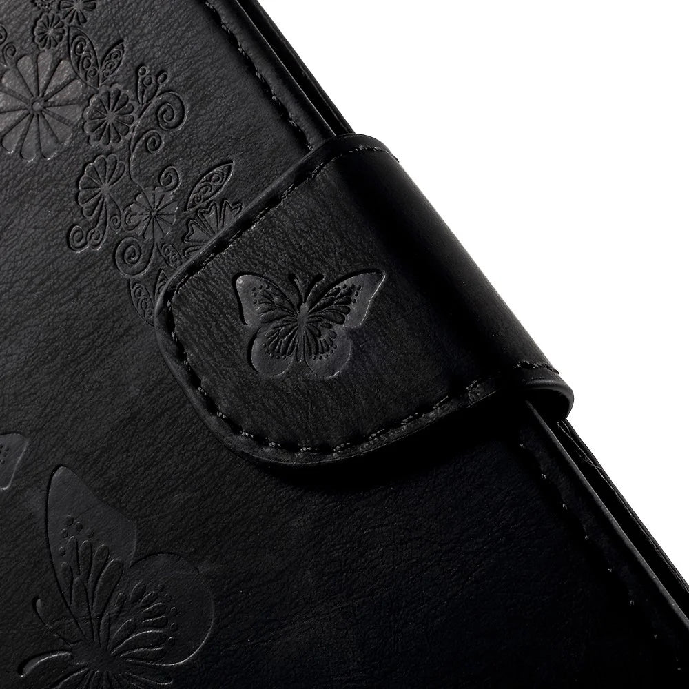 For Samsung Galaxy S8 Imprinted Butterfly Flowers Wallet Leather Case Stand - Black - 7