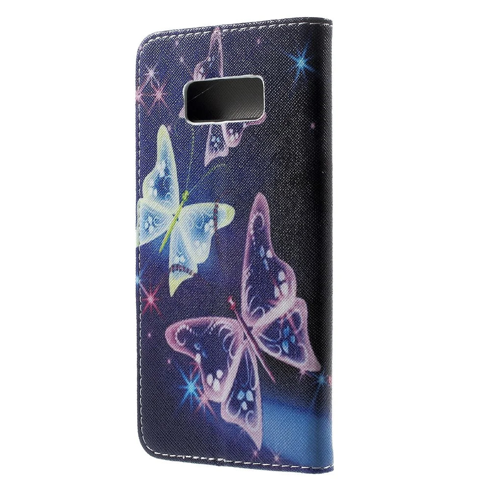 Patterned Wallet Leather Case Accessory for Samsung Galaxy S8 Plus - Shiny Butterflies - 3
