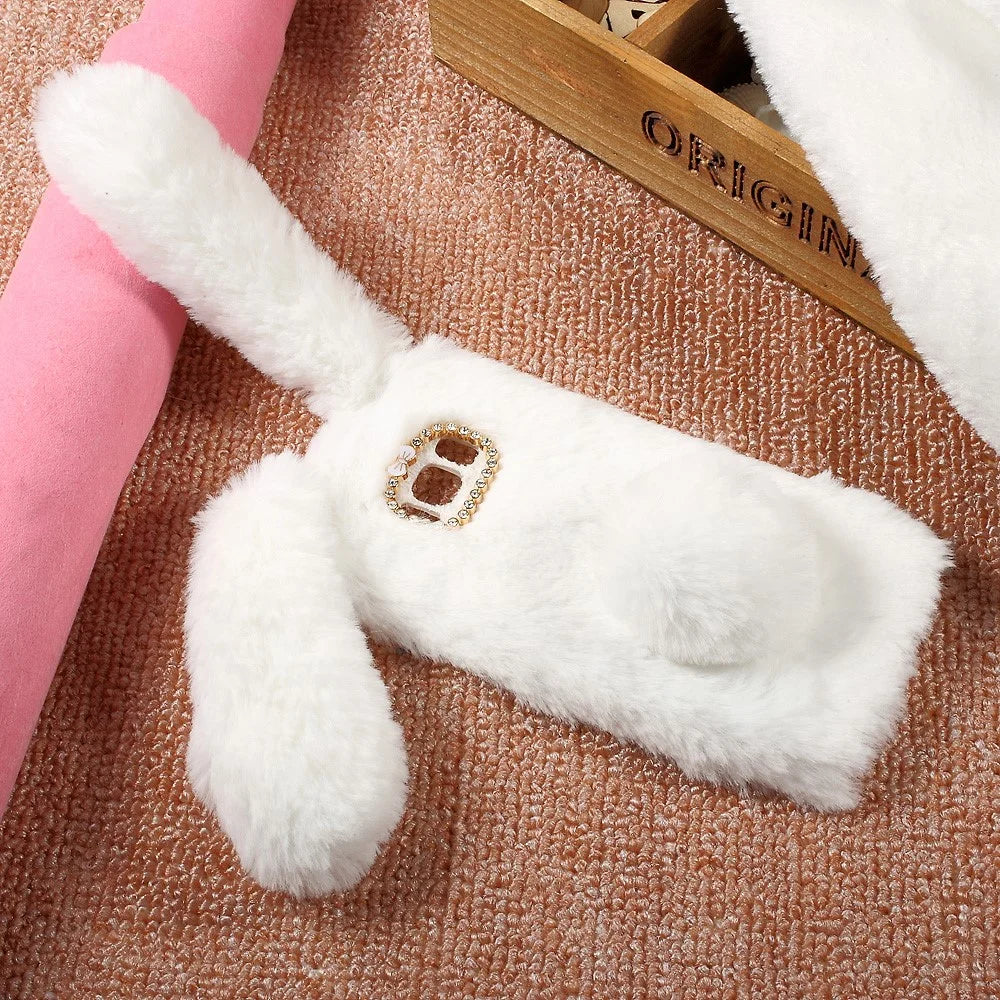 Bunny Shape Rhinestone Warm Furry TPU Mobile Cover for Samsung Galaxy S8 - White - 2