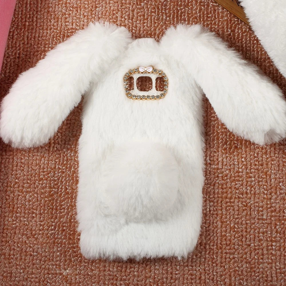 Bunny Shape Rhinestone Warm Furry TPU Mobile Cover for Samsung Galaxy S8 - White - 3
