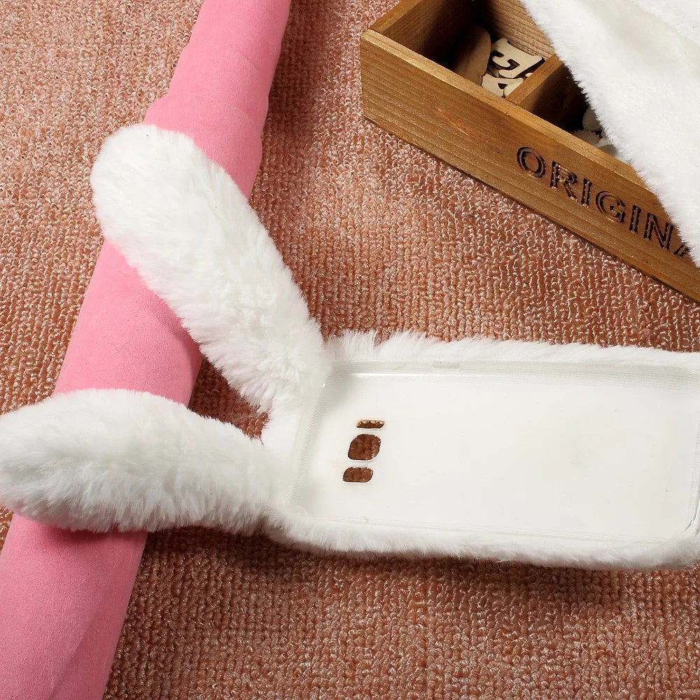 Bunny Shape Rhinestone Warm Furry TPU Mobile Cover for Samsung Galaxy S8 - White - 4
