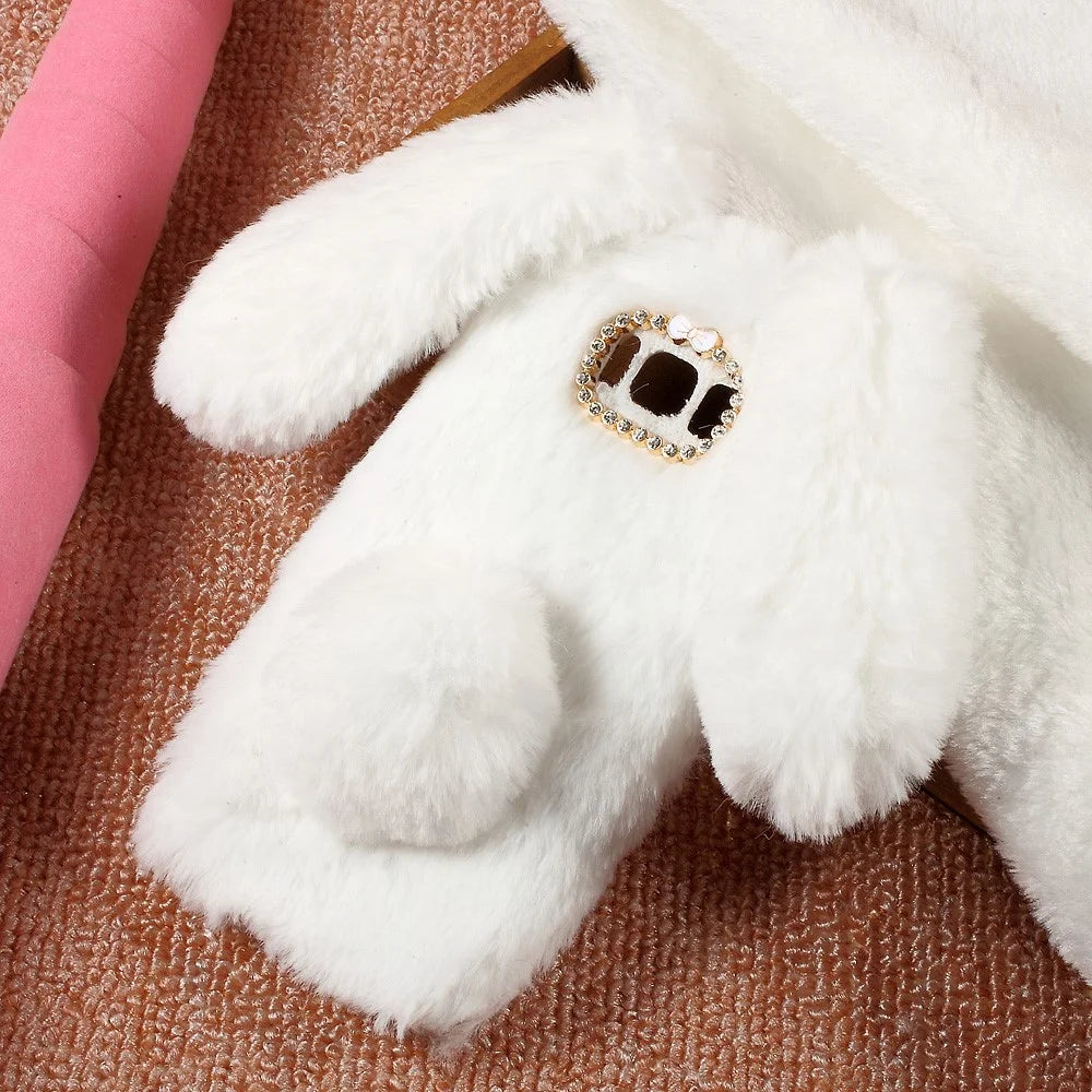 Bunny Shape Rhinestone Warm Furry TPU Mobile Cover for Samsung Galaxy S8 - White - 5