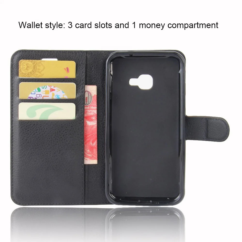 Litchi Skin Wallet Leather Stand Case for Samsung Galaxy Xcover 4s / Xcover 4 G390F - Black - 3