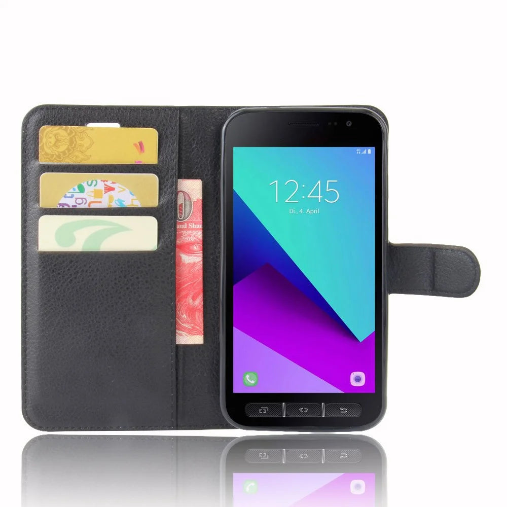 Litchi Skin Wallet Leather Stand Case for Samsung Galaxy Xcover 4s / Xcover 4 G390F - Black - 4