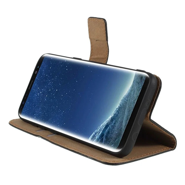 For Samsung Galaxy S8 G950 Well-Selected Split Leather Wallet Phone Accessory Shell - Black - 4
