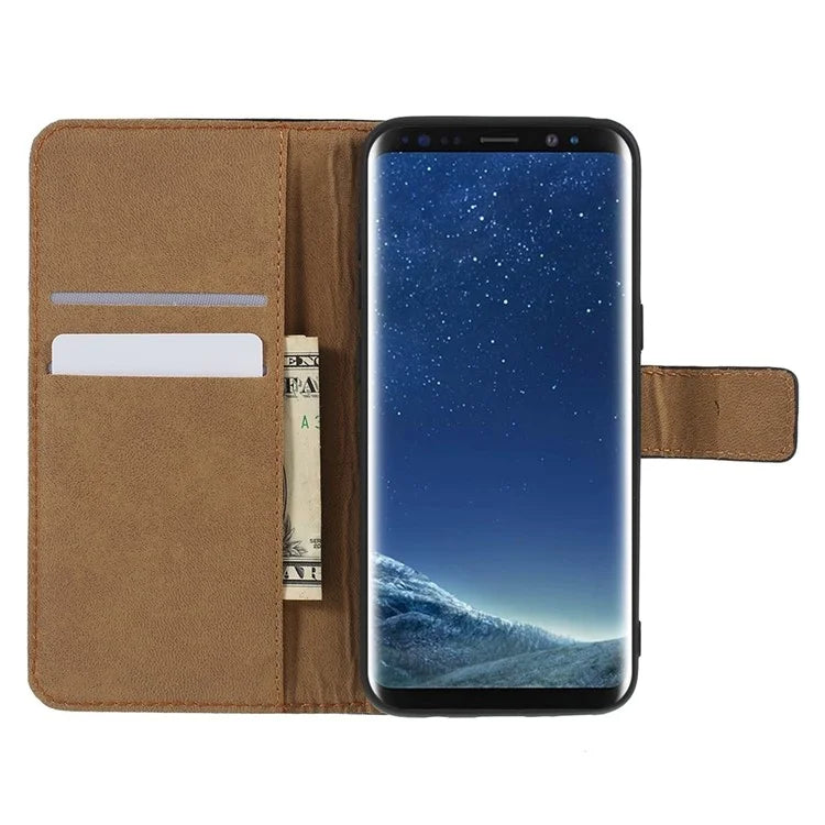For Samsung Galaxy S8 G950 Well-Selected Split Leather Wallet Phone Accessory Shell - Black - 6