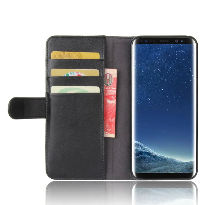 Genuine Split Leather Wallet  Stand Phone Case for Samsung Galaxy S8 G950 - Black - 7