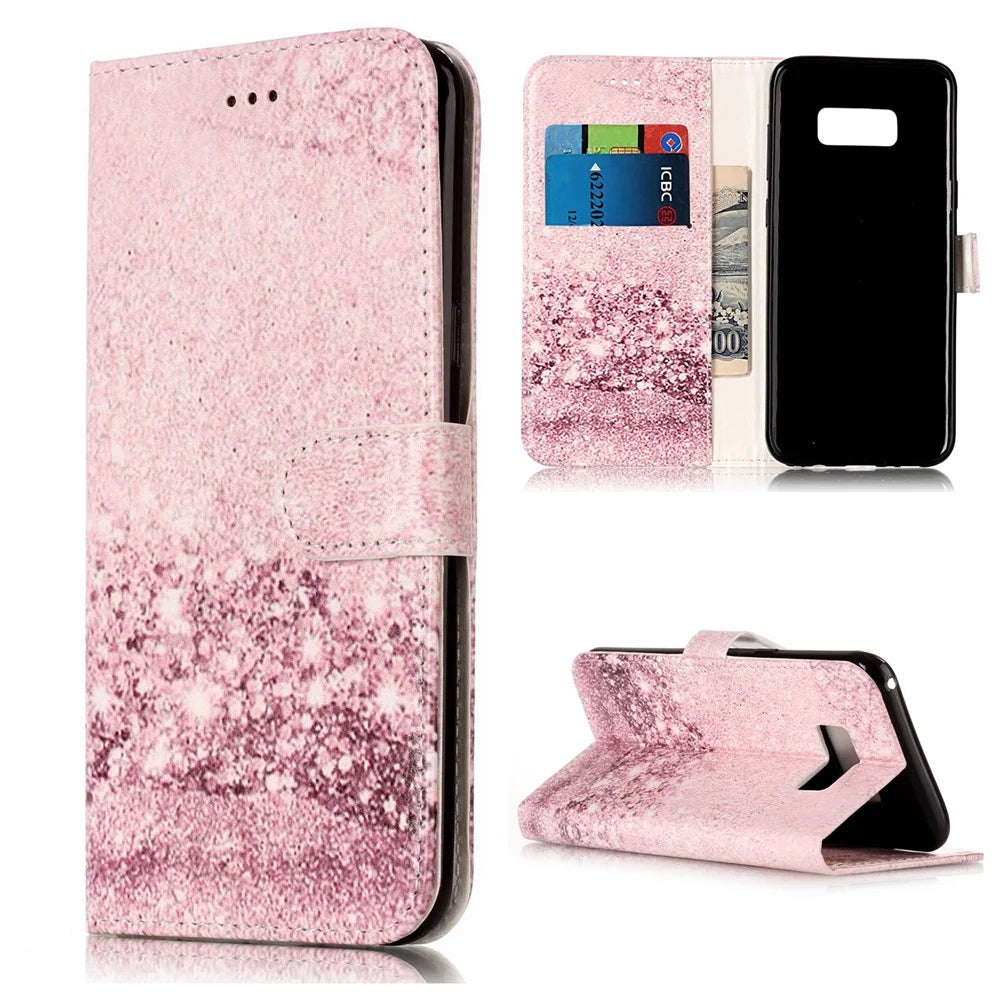 Patterned Leather Wallet Case for Samsung Galaxy S8 G950 - Glittery Sequins - 1