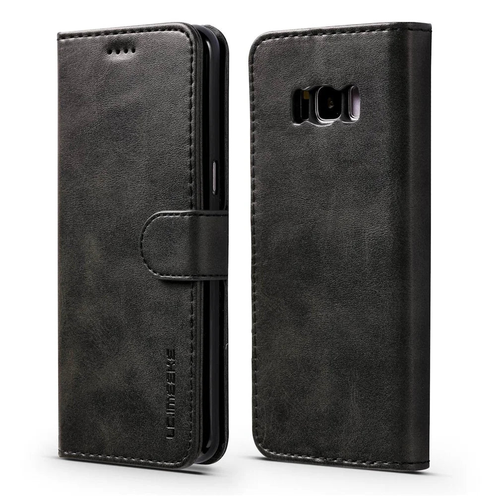LC.IMEEKE Wallet Stand Leather Case Accessory for Samsung Galaxy S8 Plus G955 - Black - 1