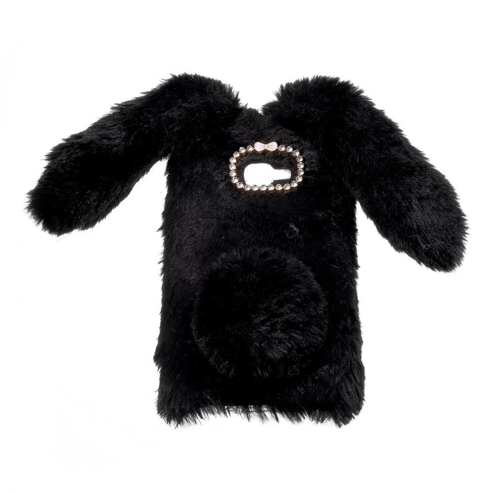Bunny Shape Rhinestone Fluffy Warm Fur TPU Case for Samsung Galaxy Xcover 4s / Xcover 4 - Black - 2