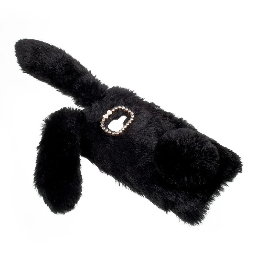 Bunny Shape Rhinestone Fluffy Warm Fur TPU Case for Samsung Galaxy Xcover 4s / Xcover 4 - Black - 3