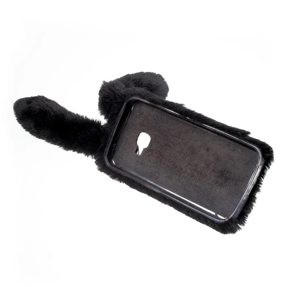 Bunny Shape Rhinestone Fluffy Warm Fur TPU Case for Samsung Galaxy Xcover 4s / Xcover 4 - Black - 5