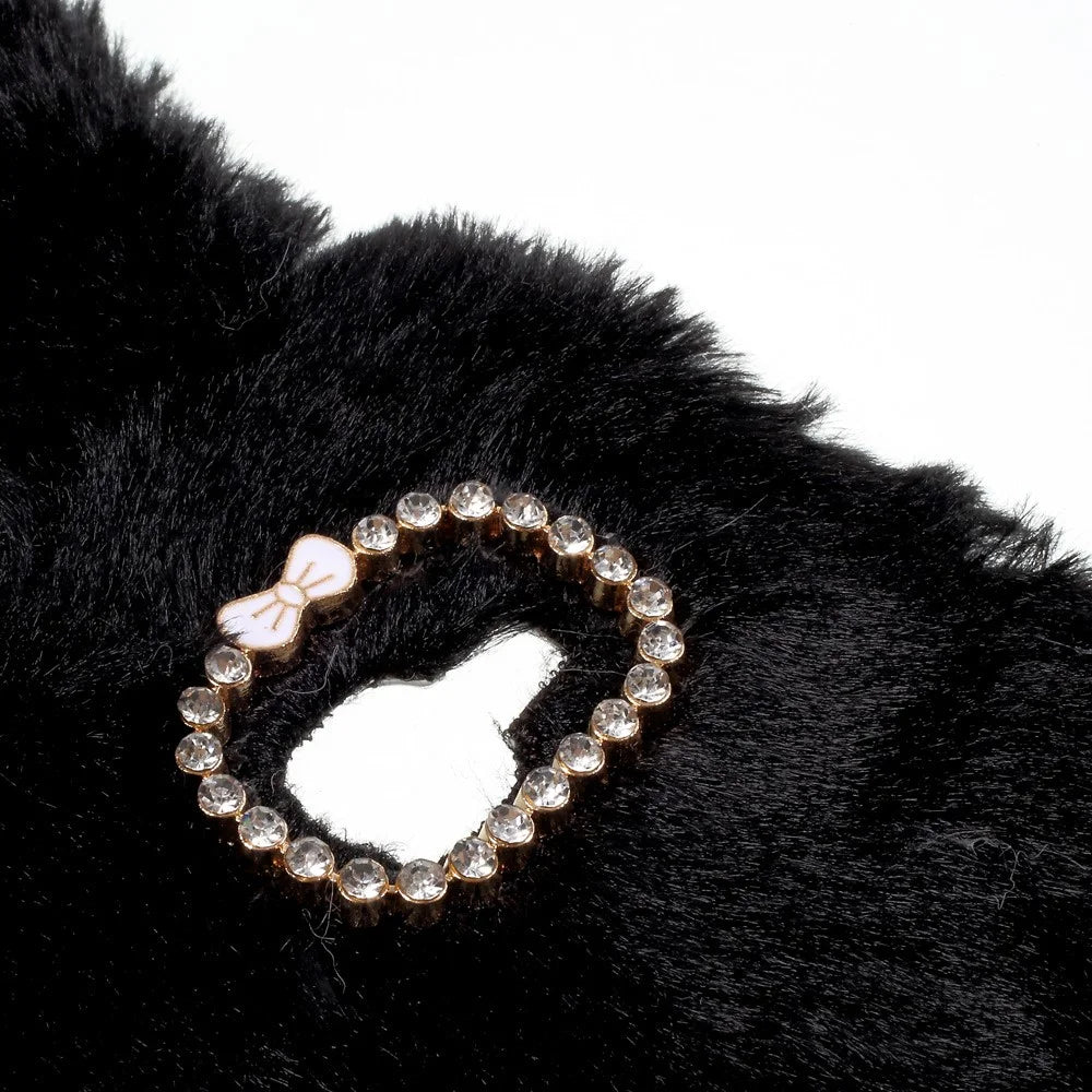 Bunny Shape Rhinestone Fluffy Warm Fur TPU Case for Samsung Galaxy Xcover 4s / Xcover 4 - Black - 6