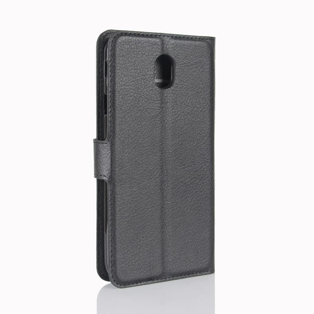 For Samsung Galaxy J3 (2017) Litchi Skin Wallet Leather Protection Phone Casing with Stand - Black - 6