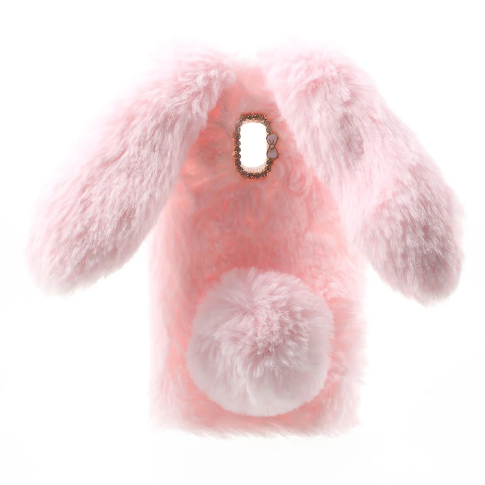 Bunny Design Rhinestone Warm Fur TPU Mobile Casing for Samsung Galaxy J3 (2017) (EU Version) - Pink - 1