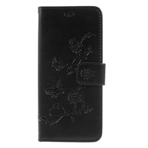 For Samsung Galaxy S8 SM-G950 Imprint Butterfly Flower Wallet Stand Leather Mobile Shell - Black - 1